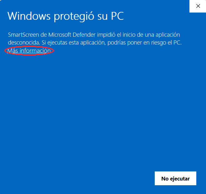 Windows protegió su PC — clic en Más información